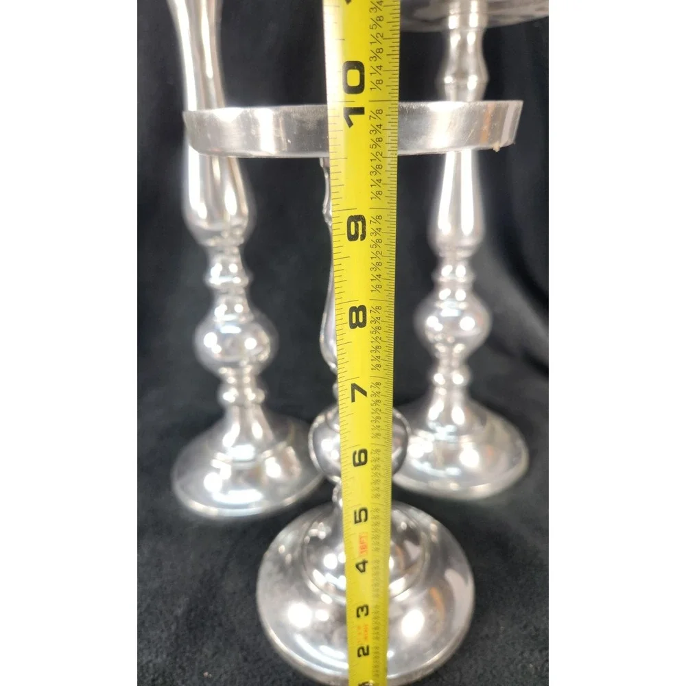 Three Tiered Pilar Candle Holders Set Silver Metal